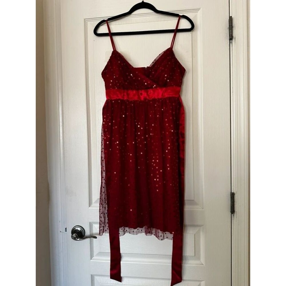 Studio Y Red Sequin Spaghetti Strap Y2K Babydoll Dress Size L